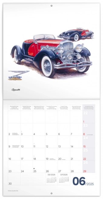 NOTIQUE Bilježnica Kalendar Klasični Automobili – Václav Zapadlík, 2025, 30 x 30 cm
