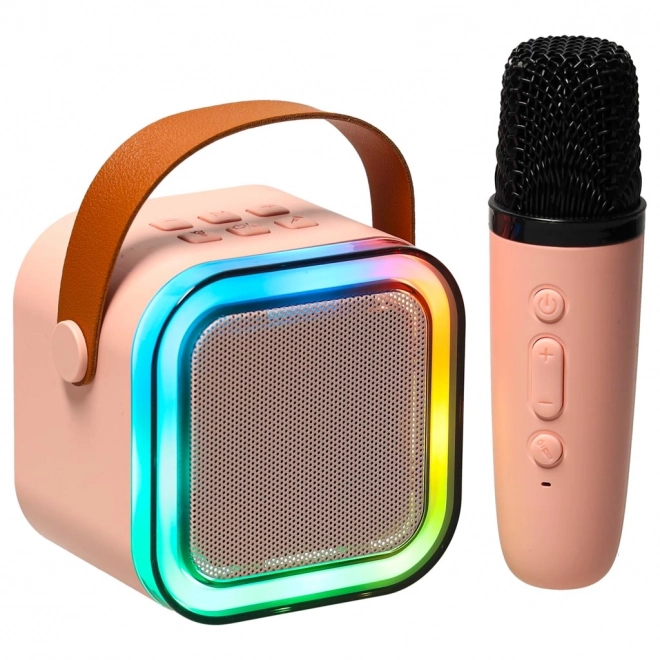 Karaoke set mikrofon + prijenosni zvučnik BLUETOOTH USB LED ružičasti