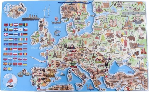 Woody magnetska karta Europe sa slikama i društvenom igrom, 3 u 1