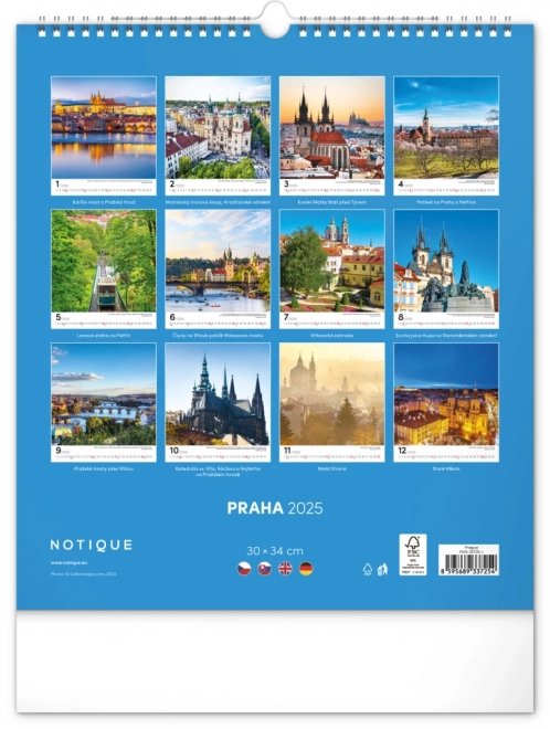 Zidni kalendar Prag 2025, 30 × 34 cm