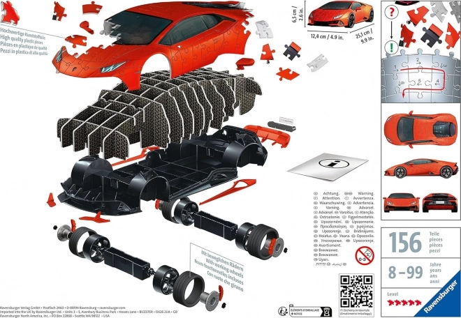 Puzzle 108 dijelova 3D Vozila Lamborghini Huracan Evo Arancio
