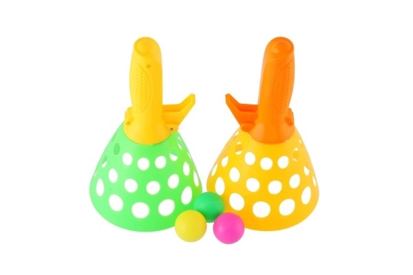 Catch loptica igra/hvatanje lopte 2 kom plastično 19 cm + 3 loptice u mrežici
