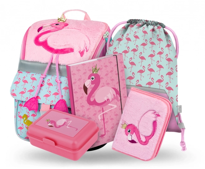BAAGL 5 SET Zippy Plameňak: školska torba, pernica, vrećica, mape, kutija