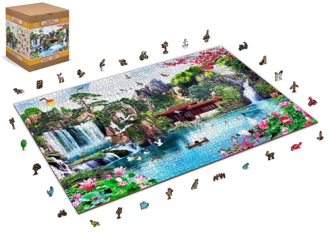 Drvene puzzle Vodopadi u japanskom vrtu
