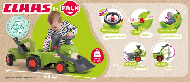 Vozeći traktor Claas s prikolicom, utovarivačem i lopatom