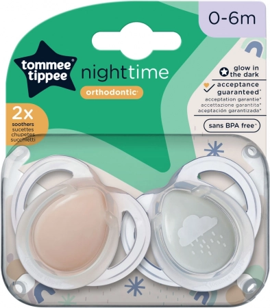 Simetrična silikonska duda Night 0-6 mj 2 kom, ruž./plava