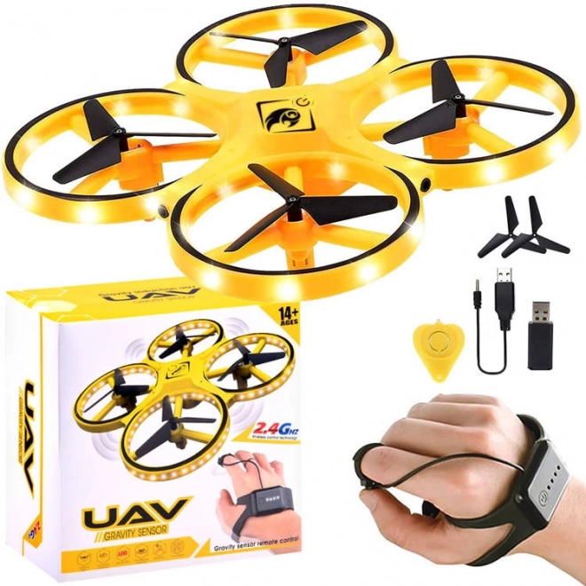 Dron upravljan gestama rukama + daljinsko upravljanje Kvadrakopter RC0573 – Žuta