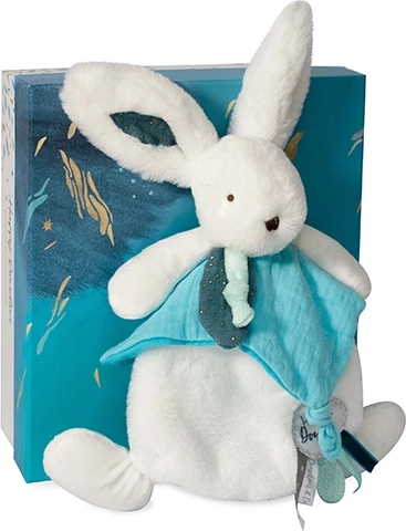 Poklon set Doudou – plišani zeko s tješilom 25 cm plava