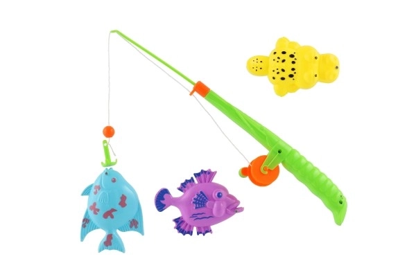Igra riba/ribar s magnetom 3 kom+štap plastika 34 cm, miješane boje na kartonu