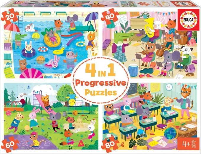 Educa puzzle Dan u školi 4u1 (20–80 dijelova)