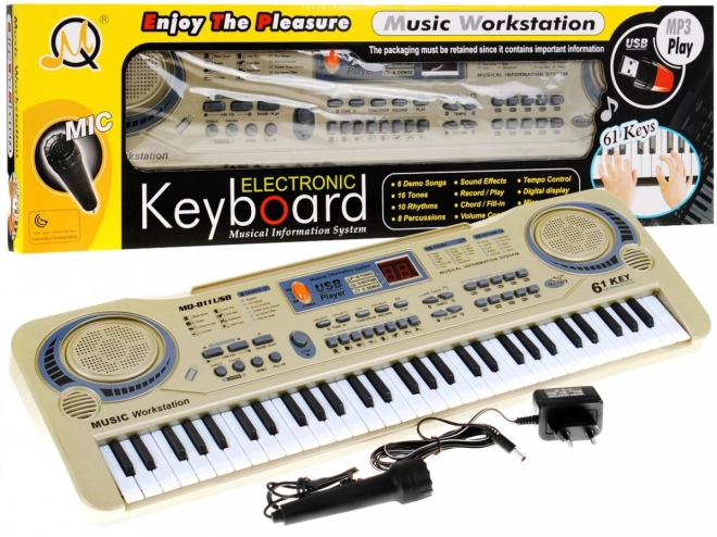 Bežova tipkovnica za djecu 5+ Mikrofon + snimanje + USB MP3 - model br. 811
