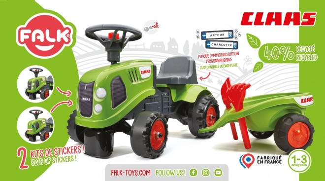 Guralica traktor Claas zelene boje s volanom i prikolicom