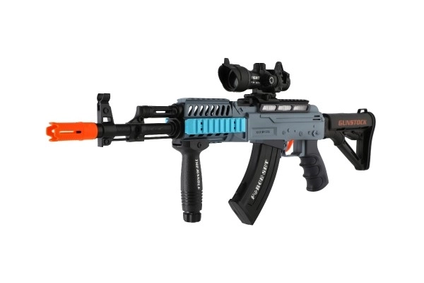 Igračka automatska puška s pjenastim mecima + 12 komada metaka, plastika 60cm na baterije s svjetlom i zvukom u kutiji 65x27x6cm