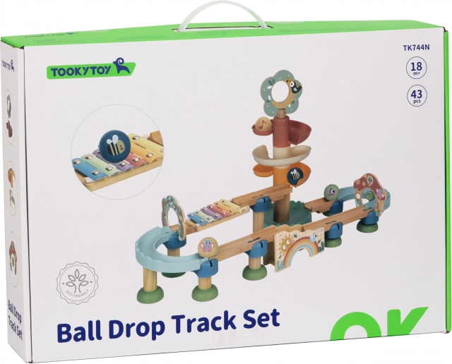 Drvena staza s kuglicama s ksilofonom Tooky Toy 44 kom