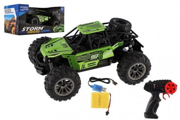 Auto RC buggy teren zeleno 22cm plast 2,4GHz na baterije + punjivi paket u kutiji 32x16x18cm
