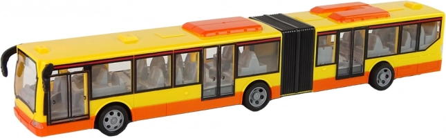 Daljinski upravljani zglobni gradski autobus u narančastoj boji