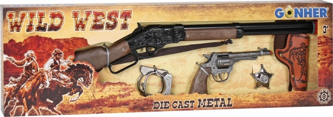Veliki set kauboja - puška, revolver, lisičine, šerifova zvijezda