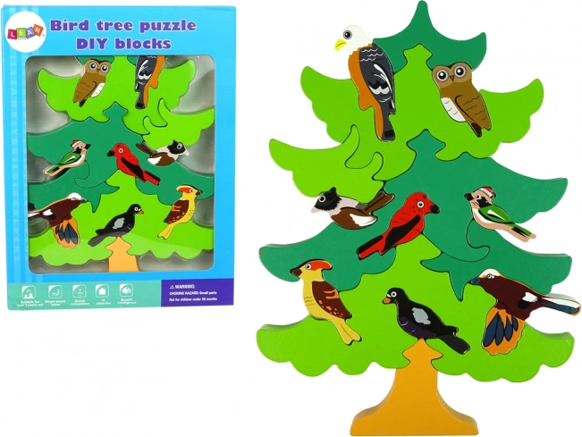Drvene puzzle stabla s šumskim pticama DIY