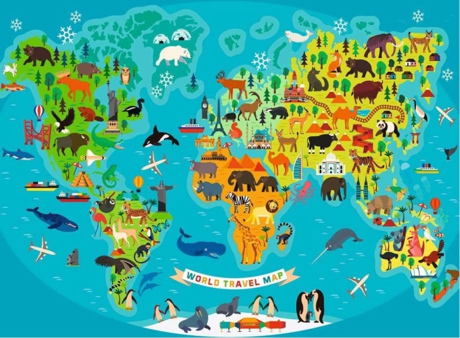 Puzzle Karta svijeta divljih životinja XXL