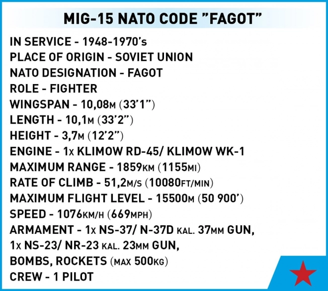 COBI 2416 Korejski rat MIG-15 FAGOT, 1:32, 504 k, 1 f