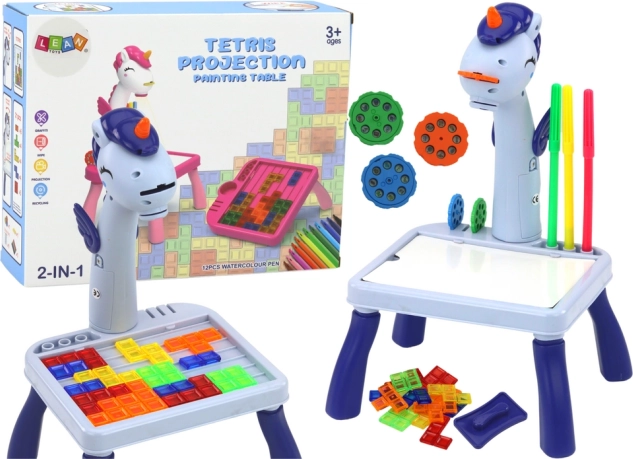 Mini projektor i stolić 2u1 jednorog plavi