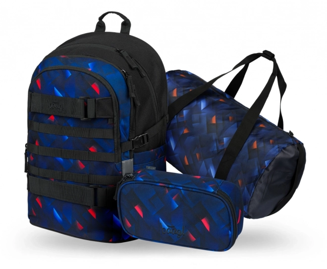 BAAGL set ruksak, pernica i sportska torba Skate Indigo