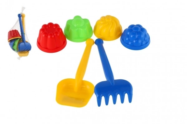 Plastični set za pijesak lopatica, grablje, 4 kom kalupa u mreži