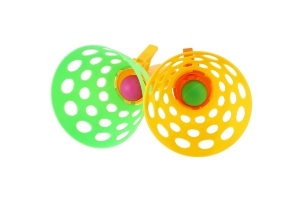 Catch loptica igra/hvatanje lopte 2 kom plastično 19 cm + 3 loptice u mrežici