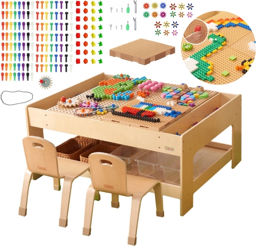 Masterkidz drveni obrazovni stol sa STEM dodacima i 563 kocke