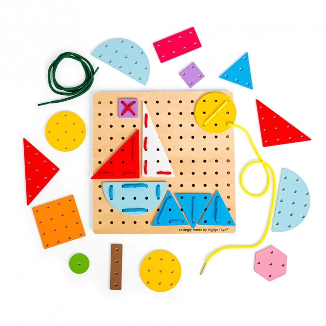 Bigjigs Toys Drvena igra za nizanje Geometrijski oblici