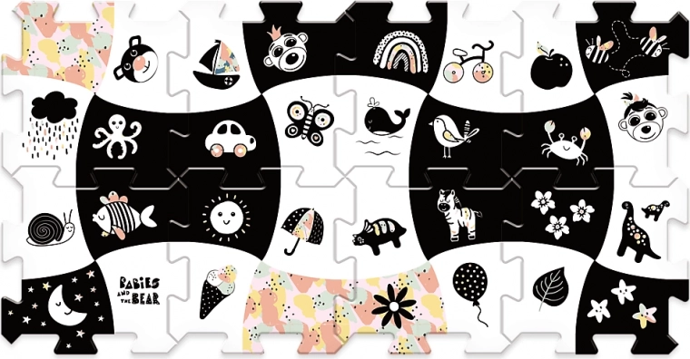 Pjenasta puzzle podloga Treflíci – crno-bijela igraća pjenasta podloga