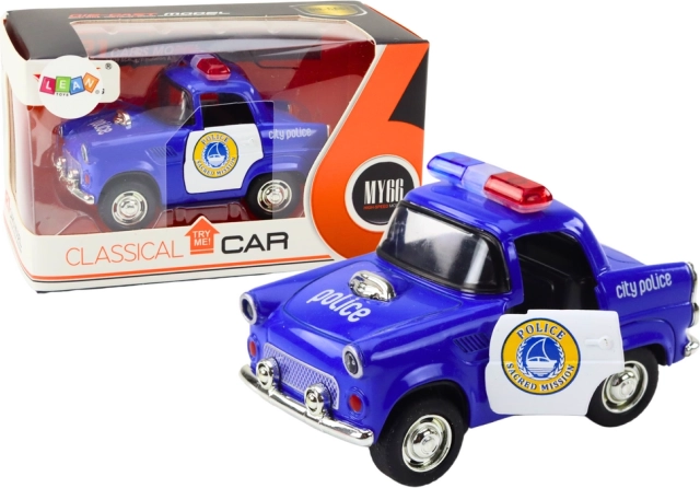 Klasični plavi policijski auto s pogonom, svjetlima i zvukovima 1:38