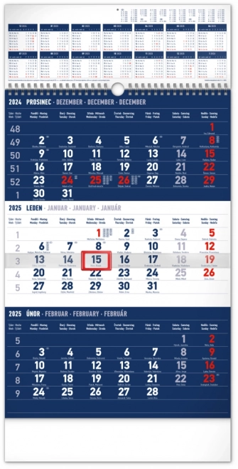 NOTIQUE Zidni kalendar 3-mjesečni standard plavi – s godišnjim pregledom 2025, 29,5 x 43 cm