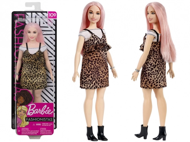 Barbie Fashionistas lutka s ružičastom kosom i haljinom s leopard uzorkom