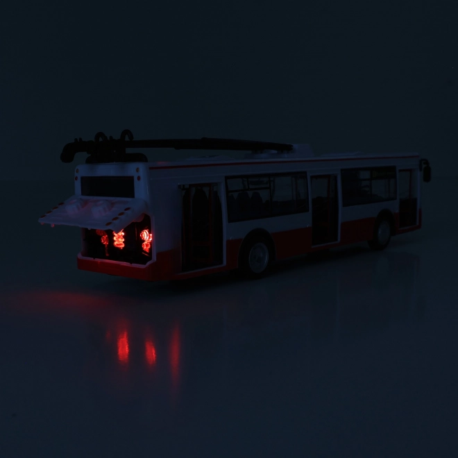 Trolejbus češki govoreći plastika 29cm crveni slobodan pogon na bat. sa svjetlom i zvukom u pak. 33x11x10cm