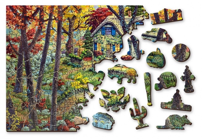 Drvene puzzle kućica u šumi 2u1