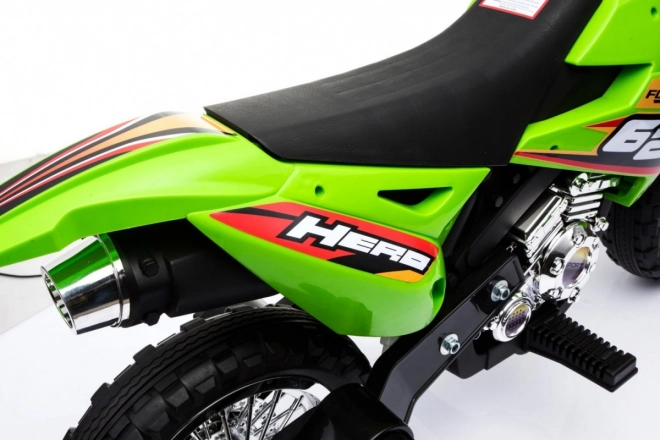Dječji električni cross motor na akumulator – zelena, s pomoćnim kotačima i LED svjetlima