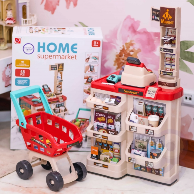 Supermarket s košarom za kupovinu i skenerom