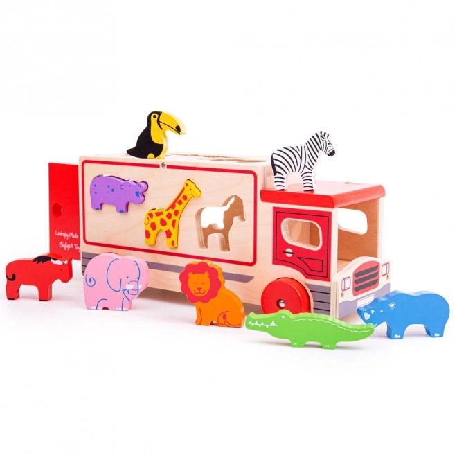 Bigjigs Toys Drveni auto sa životinjama safari
