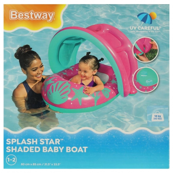 BESTWAY 34091 Dječji napuhani čamac sa sjedalom i krovom ružičasti 1-2 godine 18 kg