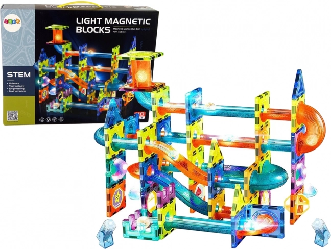 Magnetična plastična staza za kuglice 110 komada 16 kuglica + dodaci na baterije u kutiji 36x28x9 cm