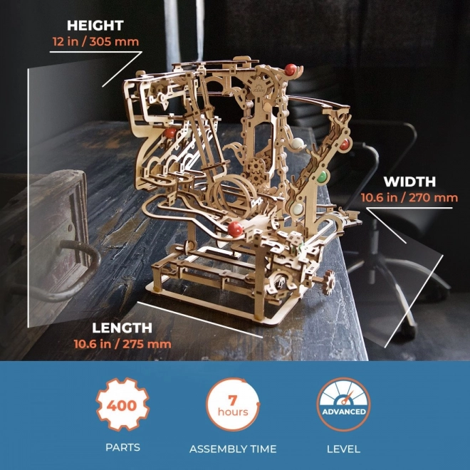 Ugears 3D drvene mehaničke puzzle Kugličasta staza lančana