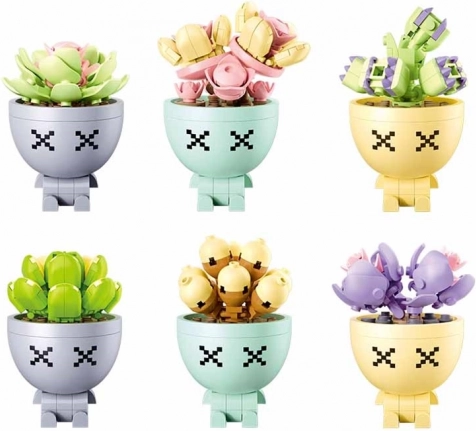 Sluban Flowers sukulenti u teglama – građevni set, set od 6 kom (520 dijelova)