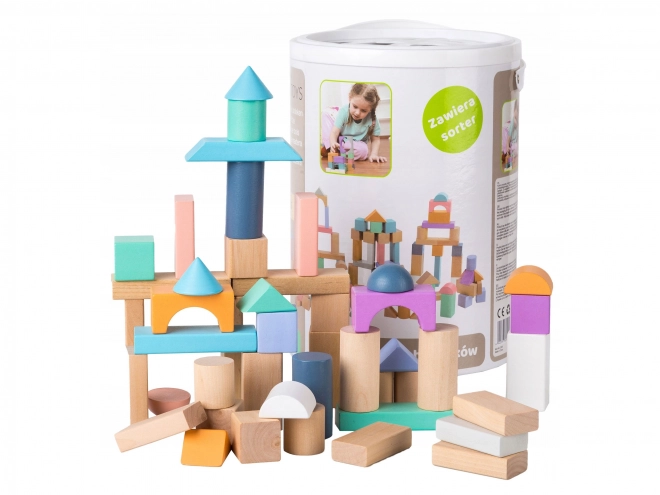 Drvene kocke 100 kom u kanti sa sorterom Ecotoys