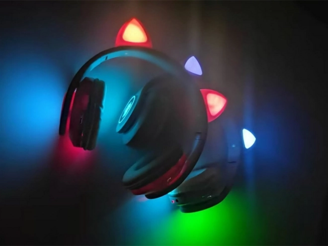 Bežične slušalice bluetooth radio fm mp3 mačje uši led osvjetljenje – Bijele
