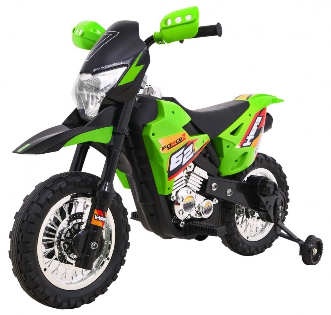 Dječji električni cross motor na akumulator – zelena, s pomoćnim kotačima i LED svjetlima