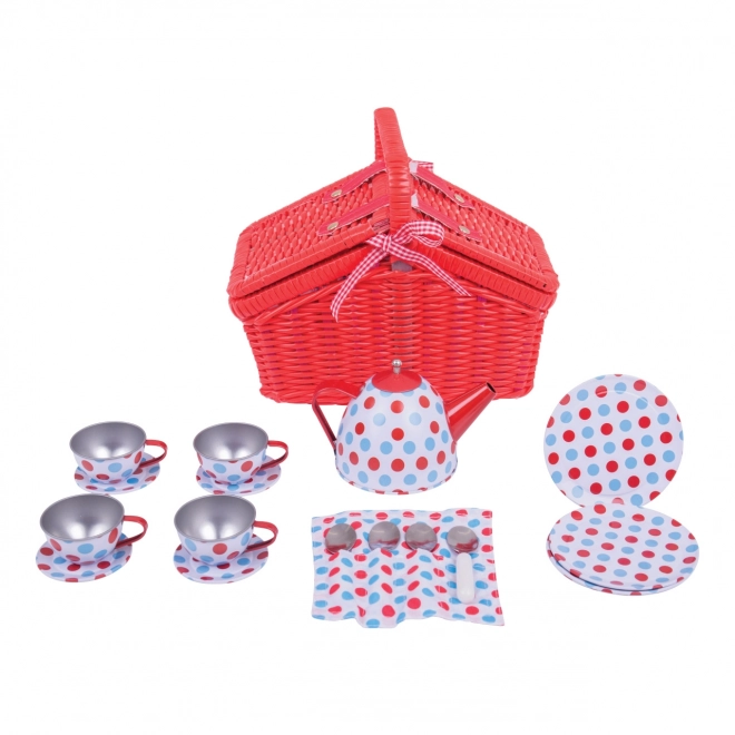 Bigjigs Toys Raskošna točkasta čajna set u košari za piknik