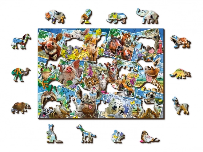 Drvene puzzle s figuricama - razglednica sa životinjama