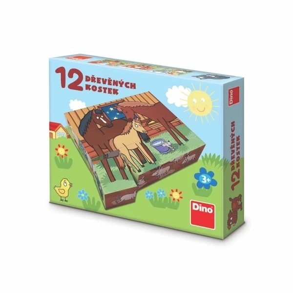 Kocke kubus domaće životinje drvo 12 kom u kutiji 21x18x4cm