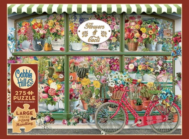 Puzzle Trgovina cvijećem i kaktusima, kolač, lako rukovanje, 275 dijelova